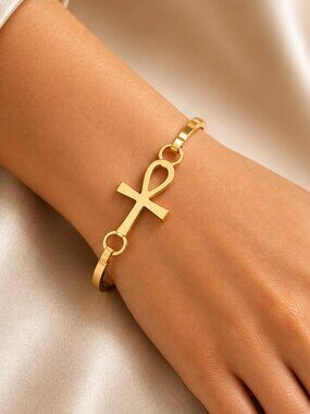 Cuff Bangle Bracelet for Women/Her – Waterproof - Ankh - Stainless Steel